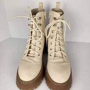 MIA Hiker Boots WoWhite Laceup Zip Croc Textured Chunky PlaWomens Size 10